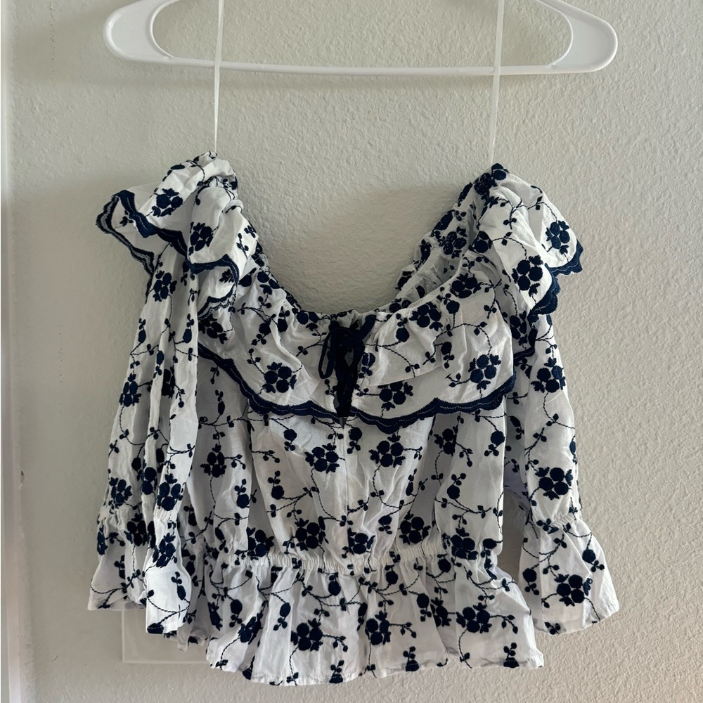 Floral Off-Shoulder Top - White and Black